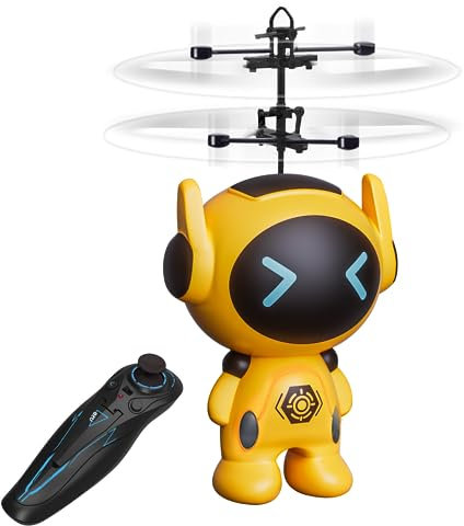 Tcvents Rc Flying Robot Toys for 5-12 Years Old Boys- Remote Control Helicopter Built-in LED Mini Flying Toy for Kids & Adults Birthday Gift（Yellow）