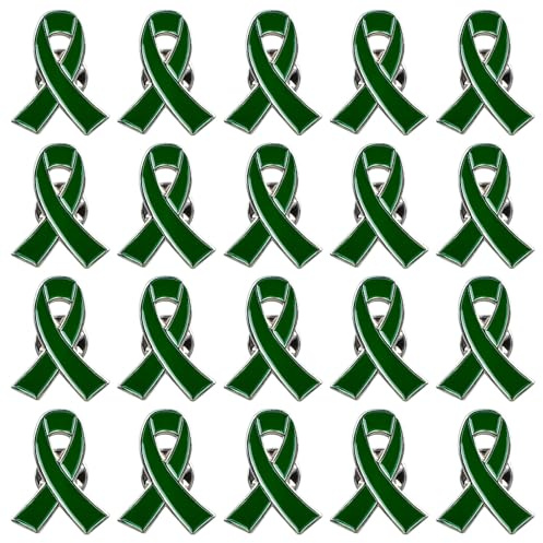 WANDIC 20 Épingles à Ruban Vert Broches de Sensibilisation à la Santé Mentale des Épingles Pins à Rubans en Métal Au Cancer du Foie Transplantation d'organes, pour Décoration d'événements