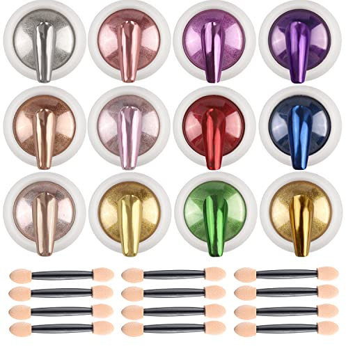 BISHENGYF 12 Chrom Glitzer Pulver, Spiegel Effekt Chrome Pigmente für Nagelkunst und Nageldesign Starter.