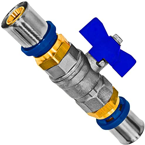 MegaHaustechnik Kugelhahn aus Messing mit Flügelgriff blau Pressanschlüsse für Mehrschichtverbundrohr 16x2 mm Außendurchmesser x Wandstärke Trinkwasser geeignet TH U Profil Kontur