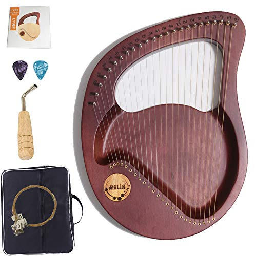 Anfänger Lyra Harfe, Lyra Harfe, 24 Saitige Knochensattel Lauge Harfe, Mahagoni Saiteninstrument mit Stimmschlüssel und Gigbag für Musikliebhaber, Anfänger, Kinder, Erwachsene, Kinder (Color : C)