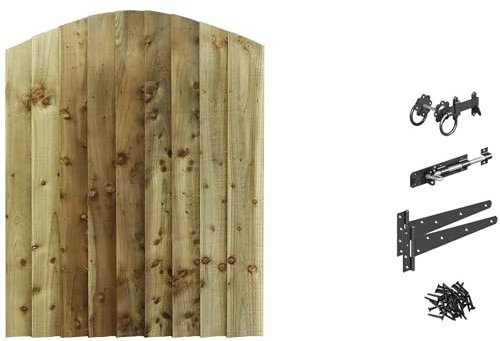 Bespoke Custom Made To Measure UPTO HEIGHT: 4ft (120cm High) Feather Edge Fully Framed Arch Top Pathway Garden Pedestrian Gate [Width Between 75CM to 90CM With Ring Latch Hinge Pack