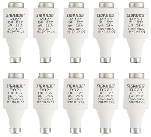SIGANDG 25A DII E27 R021 Spiral-Keramik-Sicherungen gG Diazed Sicherungseinsätze 500VAC für Kabel- und Leitungsschutz (10er Pack)