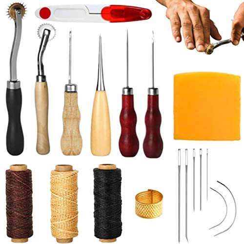 Lederbearbeitungswerkzeuge - Reparatur von Lederhandwerk Kleidung Nähen Schnitzen Strickwerkzeug,Leder-Set mit Nadeln und Fadenwachs, Bastelzubehör zur Reparatur von Rucksack, Autositz, Schuhe Novent