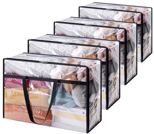 Lifewit 4 Pack Clear Clothes Storage Bags, 60L Plastic Blanket Storage Bag, Vinyl Foldable Moving Bags with Zipper, Closet Organizers and Storage Containers for Bedding, Duvet, Comforter