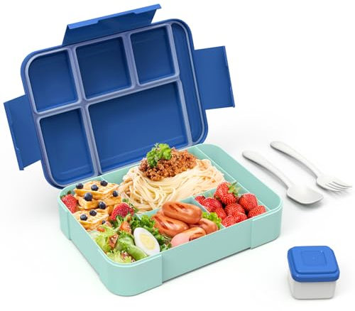 HOBUE Brotdose Kinder Mit Fächern,1330ml Lunchbox Auslaufsichere Bento Box,Vesperbox mit 6 Fächern,Frühstücksbox für Kindergarten, Jausenbox für Schule,Brotzeitbox für Erwachsene（Bleu）