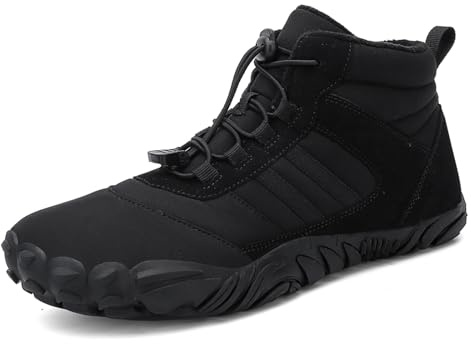 Barefoot Shoes fur Lined Winter Mens Wide Toe Box Trail Runner Women Zero Drop Sole High top Walking shoes Minimalist Outdoor Hiking Trekking Boots Sneakers Trail Running Shoes Barefoot Boots Black 39