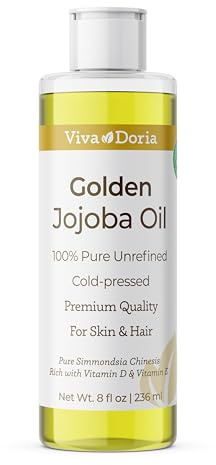 Viva Doria Golden Jojoba Oil - 8 fl oz for Hair, Skin, Nails, and More - 100% Pure Unrefined, Deeply Moisturizing Anti-Aging Oil for Men and Women