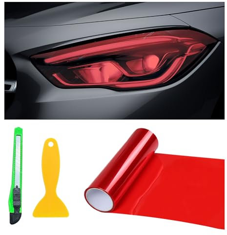 Suvnie 12 × 48 Zoll Auto Licht Tönungsfolie Glänzend Chamäleon Scheinwerfer Rückleuchten Nebelscheinwerfer Folien mit Squeeze & Cutter Selbstklebende Vinylfolie Aufkleber Blatt Rolle Autozubehör (Rot)
