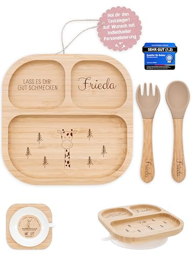 wunderwunsch - Personalisierter Baby Teller mit Saugnapf - Praktisches Kleinkind Zubehör mit Namen - Kinder Teller Rutschfest - Personalisierte Geschenke Geburt