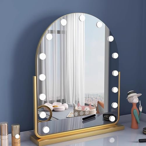Makeup Tischspiegel mit Beleuchtung, 3 Beleuchtungsmodi, Kosmetikspiegel für Badezimmer, 360° Schwenkbar Tischspiegel, High Definition Schminkspiegel mit Touchscreen Dimmbarer Helligkeit
