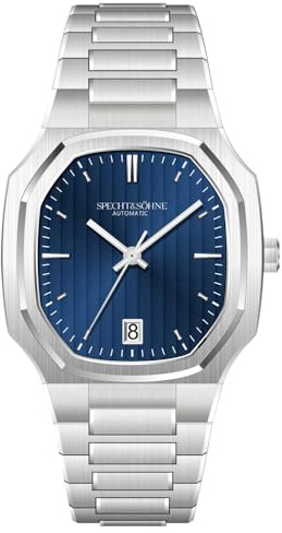 SPECHT&SOHNE Uhren für Herren, 38 mm, seltene, elegante, automatische mechanische Uhr, Edelstahl, Saphirglas, wasserdicht, Dunkelblau, Classic