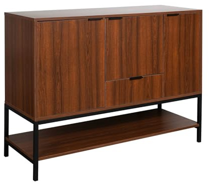 sweeek-Aparador de 3 Puertas de Madera de Nogal y Metal, 110cm Nogal - 110x40x85.5 cm