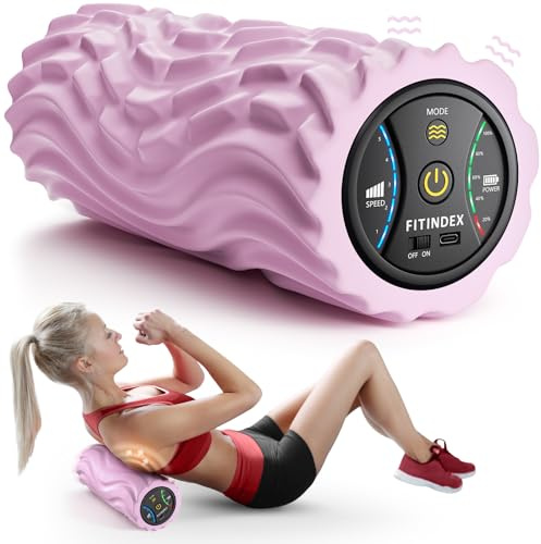 FITINDEX Foam Roller for Back Pain, 5-Speed Vibrating Foam Roller Muscle Massage, Exercise, Yoga, Muscles Deep Tissue, Physical Therapy, Recovery, Neck, Leg, Rechargeable, Pink