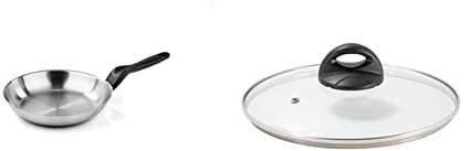 Barazzoni Le Inoxidabili Padella ø28cm in Acciaio Inox 18/10, Argento, 28 cm & Spa, Coperchio in Vetro, Pomolo Nero, Bordo Inox, 28 cm