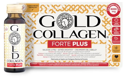 GOLD COLLAGEN New Forte Plus 8g de collagène marin hydrolysé et biotine pour cheveux pour peau et système immunitaire, vitamine C et acide hyaluronique, 1 boîte x 10 bouteilles 50 ml