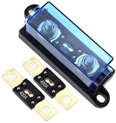 RKURCK 1 Way MEGA/AMG Fuse Holder 400Amp, Bolt Down M8 5/16 (2 Pack 400A Fuses + 1 Way Fuse Holder 100A)