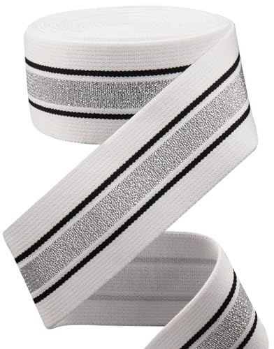 GORGECRAFT 4,3 m 40 mm brett silver- och svartrandigt elastiskt band vitt platt stretchigt band sömnad stickrem trimband för gör-det-själv hantverk midjeband pannband väskor plagg tillbehör