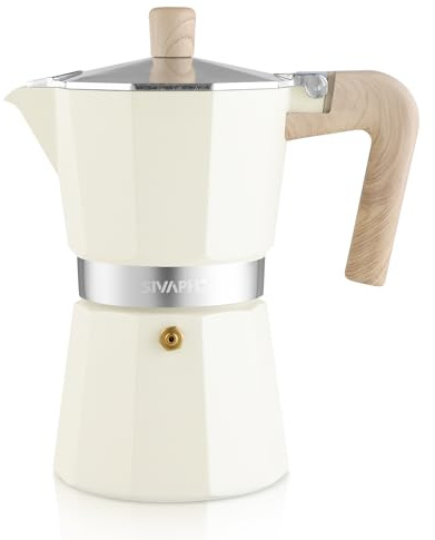 Sivaphe Stovetop Coffee Maker 300ml/6 Cups, Aluminium Moka Pot Italian Espresso Maker with Heat-Resistant Handle, White