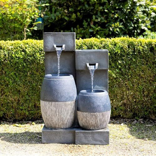 Primrose H74cm Covo Pouring Bowls Water Feature With Lights Outdoor Garden Fountain