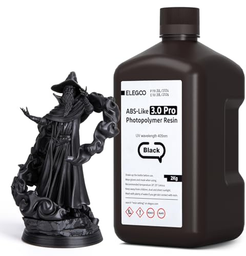 ELEGOO ABS-Like 3.0 Pro Resin Schwarz 2000g, Aufgerüstetes 3D-Drucker Harz für höhere Hitze- und Kratzfestigkeit, Kompatibel mit den meisten MSLA/LCD/DLP-Lichtaushärtungs-3D-Druckern | Verbessertes 3D-Druckharz für eine bessere Hitze- und Kratzfestigkeit für 3D-Drucker LCD/DLP/MSLA