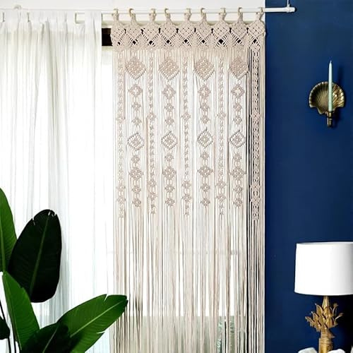 Oriental riverkit Rideau en Macramé, Tapisserie Murales, Coton Tissé à La Main Rideau, Décoration Murale Boho pour séparateur de pièce, Fond de Mariage, Chambre ou Salon (85 x 200 cm)