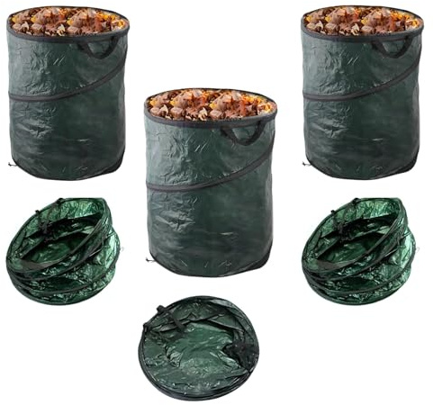 ADEPTNA Large 120L Heavy Duty Pop-Up Garden Waste Bag with Handles - Reusable & Strong Refuse/Rubbish Sack for Garden Clean up (PACK OF 3)