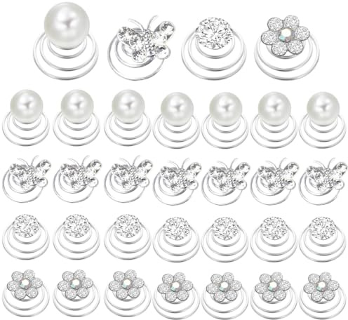 4 styles, 32 pièces de cristal perles spirales cheveux clips, tourbillon strass bobines accessoires cadeau de mariage