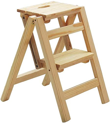 GXXINGIN Marchepied de Cuisine, escabeau Pliant en Bois, escalier Multifonction en Bois Massif, Trois/Deux tabourets (47 cm | a)