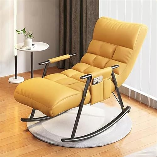 SZITW Schaukelstuhl Accent Glider Loungesessel Liegestuhl für Wohnzimmer Schlafzimmer, Beistellstuhl, Rückenlehne 5 Positionen und weich gepolstertes Kissen (Farbe: Gelb, Größe: Schwarze Füße)