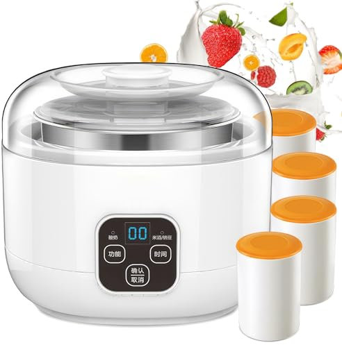 Yogurtera Eléctrica, Máquina Automática de Yogur de 1 Litro con 3 Modos de Ajuste de Temperatura Óptimo, 4 Tazas de Cerámica, Fermentador Automático para Hacer Yogur Casero Fresco y Saludable