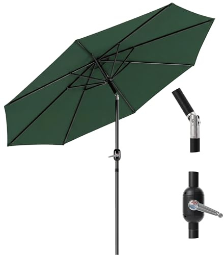 2.7M Tilting Parasol, Crank Up & Tilt Outdoor Garden Parasol Umbrella, Waterproof Sun Shade Canopy UV30+ Polyester Canopy, 38mm Parasol Pole, Air Vent, Steel Frame for Patio, Garden & Balcony Green
