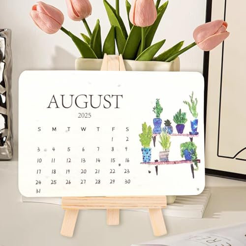 Pflanzbarer Samenkalender 2025, Umweltfreundliches Recycling-Samenpapier Schreibtischkalender 2025, Plantable Desktop Kalender mit Ständer, Pflanzbarer 12-Monatskalender, Kreativkalender von Januar
