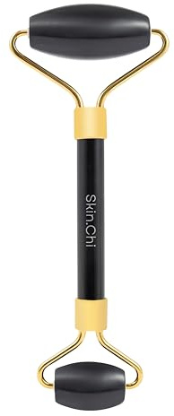Skin Chi Black Obsidian Roller for Face & Under Eyes - Facial Massager Reduces Puffiness & Enhances Skin Care Absorption - Anti-Aging Facial Device - Natural Self-Care Gift for Women & Men