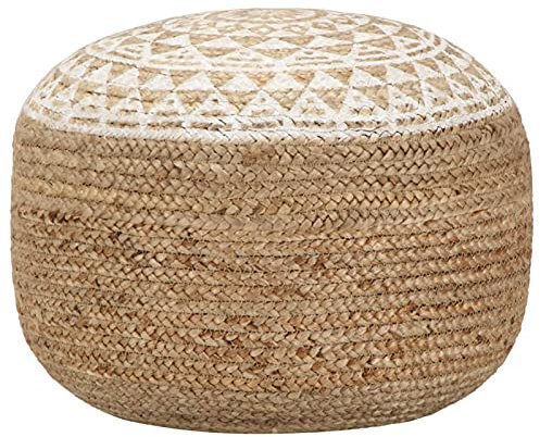 Xichuzi Handgefertigter Sitzpuff, Pouf, Pouf Sitzkissen, Sitzhocker, Ottoman Puff, Weiß 45x30 cm Jute