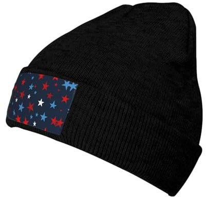 Unisex Strickmütze mit Sternen-Aufdruck, für Herren und Damen, warm, kuschelig, für den täglichen Gebrauch, Schwarz, Einheitsgröße