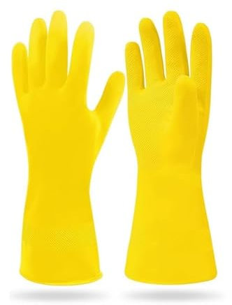 MSMXCS 3 Pairs Large Yellow Rubber Gloves, Reusable Dishwashing and Kitchen Gloves with Non-Slip Grip,Waterproof Natural Latex Extra Enduring Cleaning Gloves for Kitchen,Household and Industrial