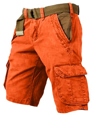 YOSUWOAI - Pantaloni cargo da uomo, estivi, da escursionista, bermuda, chino, corti, elasticizzati, con diverse tasche, funzionali, per il campeggio, comodi, O Orange, XL
