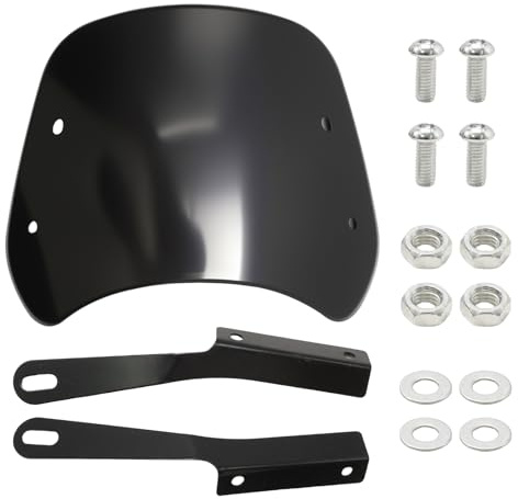 Ollanoos Universal Motorcycle Windshield, Windscreen Deflector, for 5- 7 Headlights Motorcycle (Black)