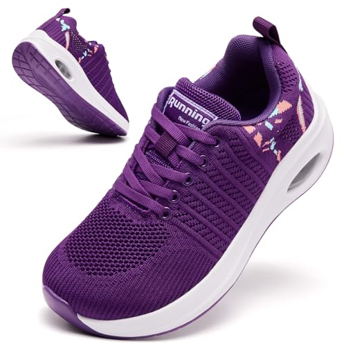 Wide Fit Womens Trainers Arch Support Ladies Trainers Plantar Fasciitis Orthopedic Shoes Air Cushion Comfortable Breathable Mesh Non Slip Outdoor Running Shoes Purple 5.5 UK