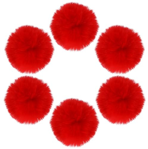 6 Pièces Pompons, Rond Pompon Fausse Fourrure Balls, 7cm Colorés Ponpon Duveteux Décorer pour Bonnet écharpes Sac Arbre de Noël Porte-Clés Pompom Accessoires 3 Couleurs (Rouge)