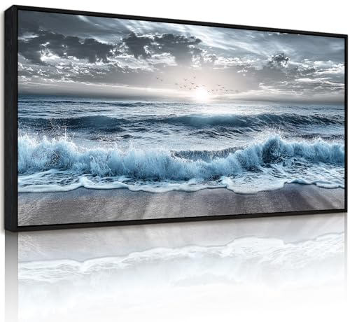 JHHUAMO Strand Meer Bilder mit Rahmen Wohnzimmer Schlafzimmer 60x120 cm | Sonnenaufgang-Meeresmotiv, Hochwertiger Druck, Exquisite Handwerkskunst, Einfache Montage, Vielseitig Einsetzbar