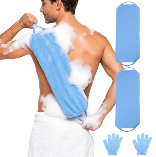 4 Stk Rückenschrubber Set, Peeling-Duschtuch, Peeling-Rückenreiniger, Rückenwaschgurt, für Gesicht, Dusche und Tiefgründige Reinigung, Blau