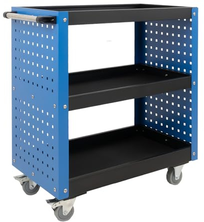 TRUTZHOLM Servicewagen 3 Fächer Werkstattwagen bis 300 kg Traglast 70x39x79 cm auf Rollen, Werkzeugwagen| Rollwagen | Multifunktionswagen | Etagenwagen (Blau)