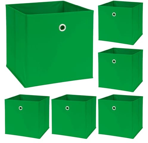 Murago 6er Set Faltbox ca. 30x30x30 cm - Grün - Würfel Aufbewahrungsbox faltbar Aufbewahrungskörbe Dekoration Korb Boxen Wohnzimmer Stoff für Kleidung Büro Klappbox Schlafzimmer Weihnachten