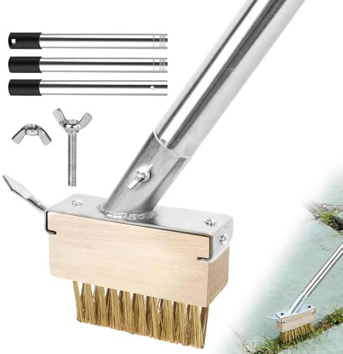 mizikuu Fugenbürste mit Langem Stiel 120cm, für Pflasterfugen und Terrassen | Rückenschonends, mit Fugenkratzer, 3cm Drahtbürste, 2-in-1 Metall Fugenreiniger, für Terrasse Garten von Moos und Schmutz
