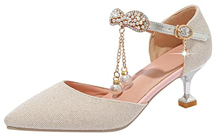 högklackade skor barn flickor – klackskor pumps spettå kvällsskor eleganta glitterskor trendiga med ankelremmar klädskor prinsesskor fashionabla bröllop flickskor, Guld, 36 EU
