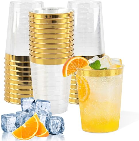 panemy 30 Bicchieri Plastica Dura Riutilizzabili, 300 Ml Bicchieri da Cocktail, Bicchieri Plastica Rigida, Ideali per Compleanni, Matrimoni, Cocktail Party e Festival Estivi (Oro)