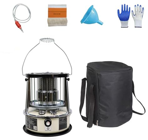 9000 BTU Petroleumofen Für Innenräume Docht-Heizung 4,6L Tank 20 Stunden Laufzeit Stromlose Notheizung Heizgerät für Camping, Garage,Off-white-completeset