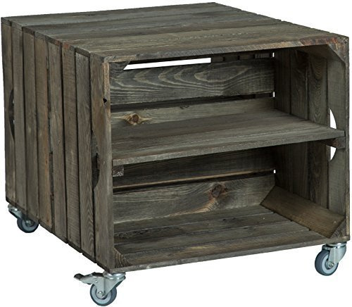 2er Obstkistentisch Johanna mit Rollen Maße 62 x 50 x 48cm Couchtisch Abstelltisch Couch Tisch Weinkiste Holzkiste Regal Obstkiste Regaltisch Wohnzimmertisch (Dunkel mit Einlage)